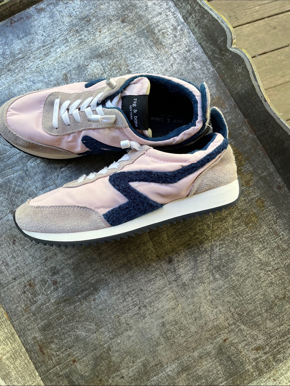 rag & bone Pink and Navy Suede-Trim Runner Sneakers - Picture 3 of 8